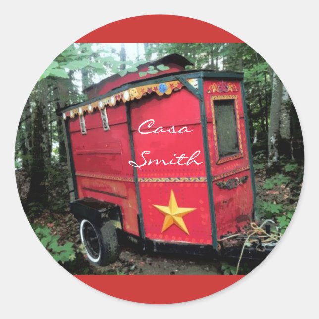 Customised Red Gypsy tiny caravan Classic Round Sticker (Front)