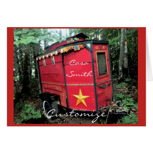 Customised Red Gypsy tiny caravan On caravan (Front Horizontal)