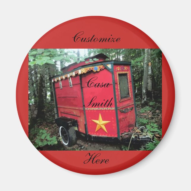 Customised Red Gypsy tiny caravan On caravan Magnet (Front)