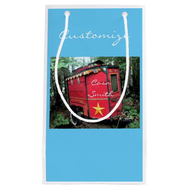 Customised Red Gypsy tiny caravan On caravan Small Gift Bag (Front)