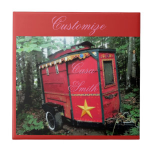 Customised Red Gypsy tiny caravan On caravan Tile