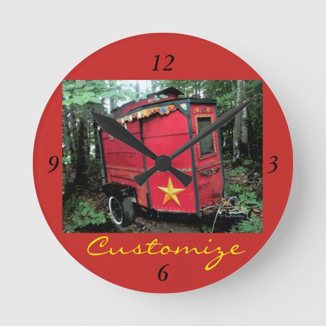 Customised Red Gypsy tiny caravan Round Clock (Front)