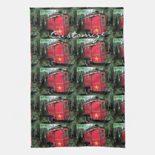 Customised Red Gypsy tiny caravan Tea Towel