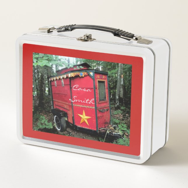 Customised Red Gypsy tiny caravan Thunder_Cove Metal Lunch Box (Front)