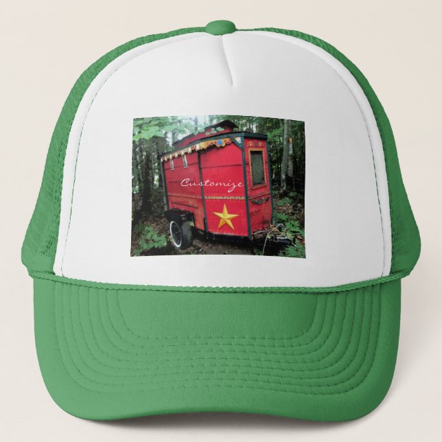 Customised Red Gypsy tiny caravan Trucker Hat (Front)