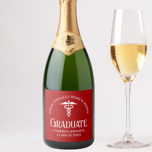 Customised Red Medical School Graduation Party Sparkling Wine Label