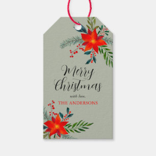 Customised Red Poinsettia Merry Christmas Gift Tags
