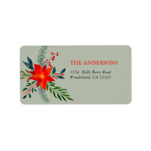 Customised Red Poinsettia Merry Christmas Label