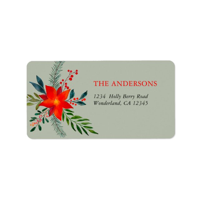 Customised Red Poinsettia Merry Christmas Label (Front)