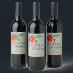 Customised Red Poinsettia Merry Christmas Wine Label<br><div class="desc">Wonderful Handpainted Watercolor Red Poinsettia Holly Berry Floral "Merry Christmas".

Designs for any Occasion. More designs and matching items are available at my store. - http://www.zazzle.com/designbylang* - Thanks for visiting!</div>