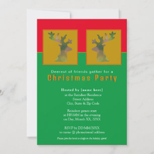 Customised Reindeer Red Green Gold Christmas Party Invitation