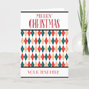 Customised Retro Christmas Red Green Diamond Plaid Holiday Card