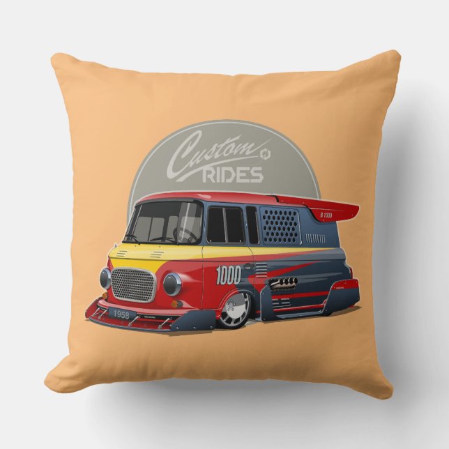 Customised retro race van concept cushion (Front)