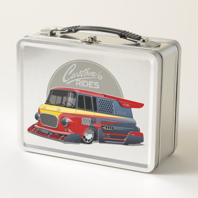 Customised retro race van concept metal lunch box (Front)