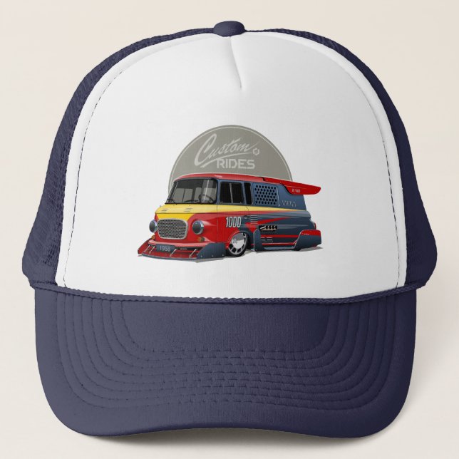 Customised retro race van concept trucker hat (Front)
