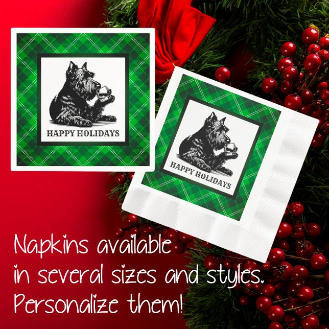 Customised Retro Scotty Dog Tartan Napkin (Perfect for holiday parties!)