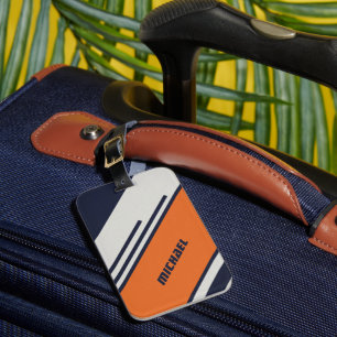 Customised Retro Stripes in  Blue Orange  Luggage Tag