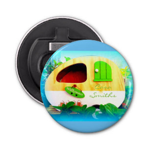 Customised Retro Vintage camper blue Bottle Opener