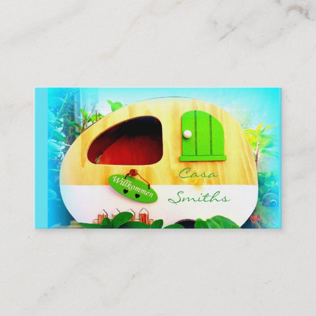 Customised Retro Vintage camper blue Business Card (Front)