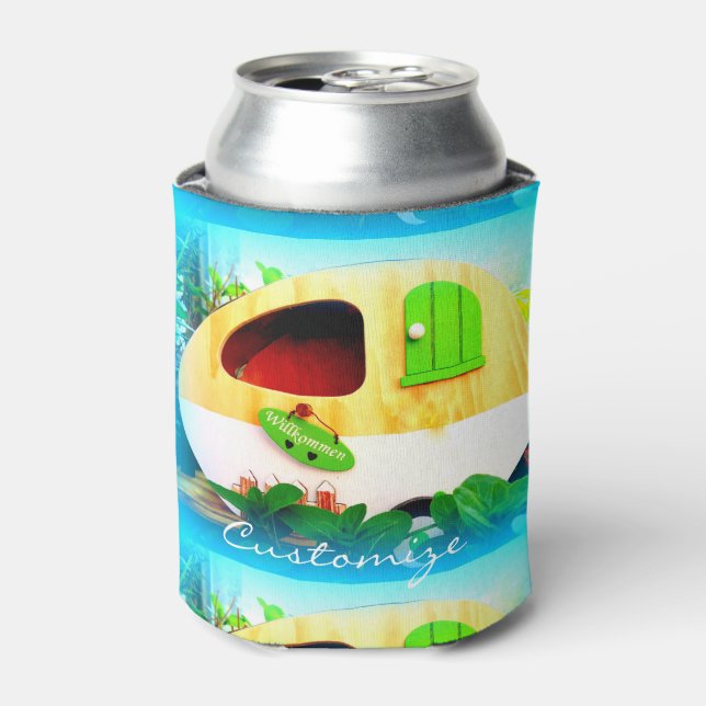 Customised Retro Vintage camper blue Can Cooler (Can Front)