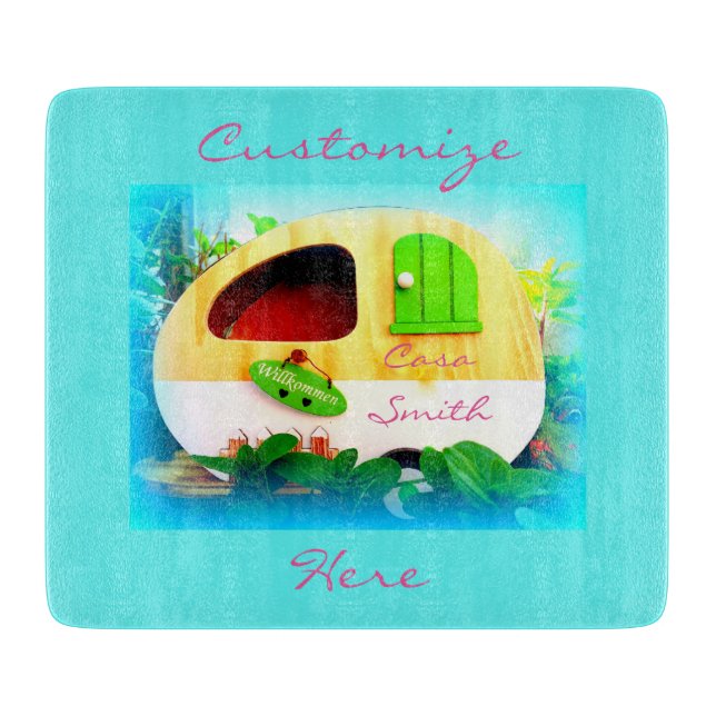 Customised Retro Vintage camper blue Cutting Board (Front)