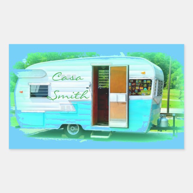 Customised Retro Vintage camper Rectangular Sticker (Front)