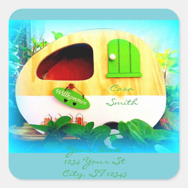 Customised Retro Vintage camper Square Sticker (Front)