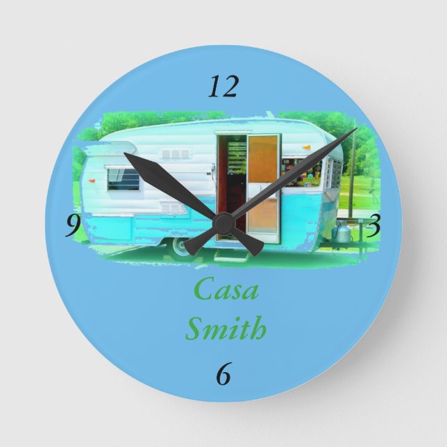 Customised Retro Vintage camper trailer Round Clock (Front)