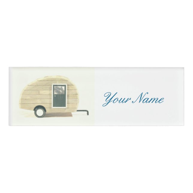 Customised Retro Vintage teardrop camper Name Tag (Front)