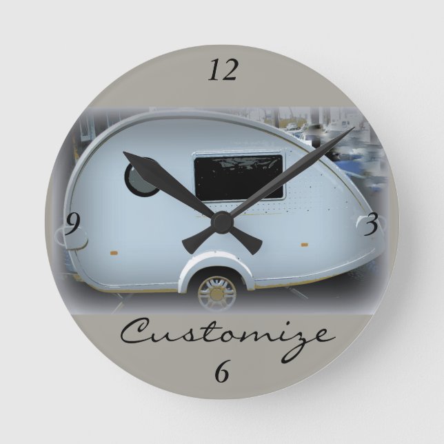 Customised Retro Vintage weathered caravan Round Clock (Front)
