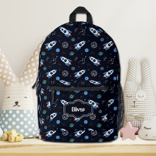 Customised Rocketship Pattern Backpack
