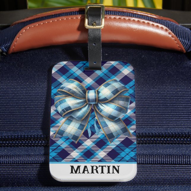 Customised Royal Blue Plaid  Luggage Tag (Front Insitu 2)