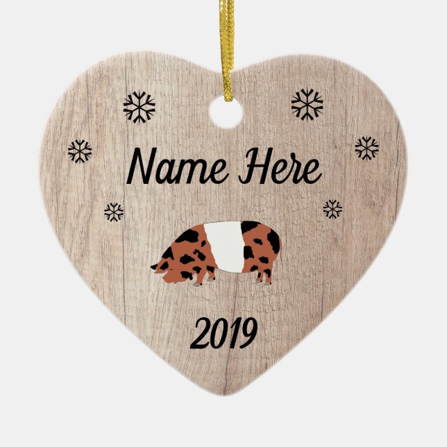 Customised Rustic KuneKune Pig Ceramic Tree Decoration (Front)