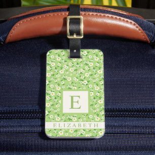 Customised Sage Green White Flowers Luggage Tag