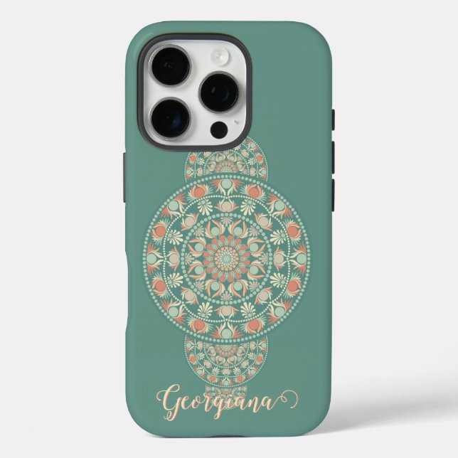 Customised Sage & Sand Retro Ornamental Mandala Case-Mate iPhone Case (Back)