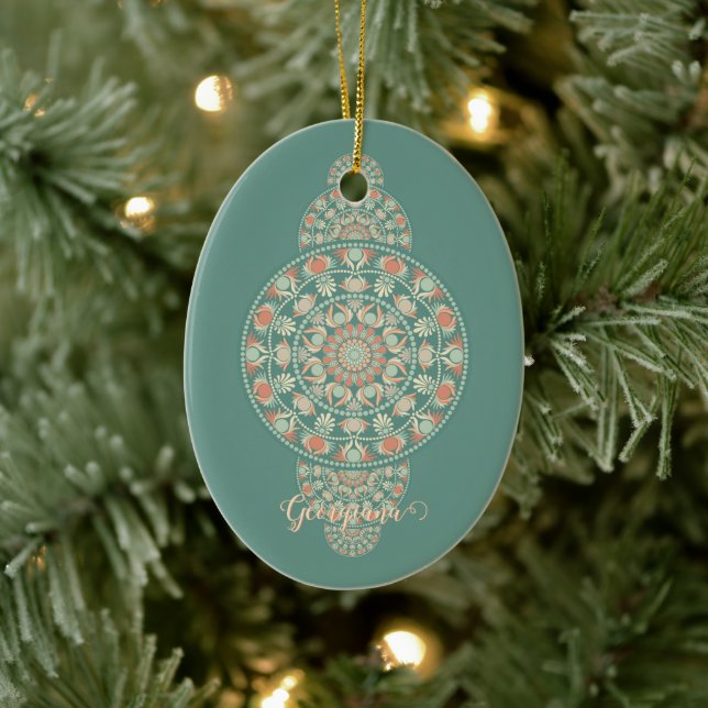 Customised Sage & Sand Retro Ornamental Mandala Ceramic Tree Decoration (Tree)