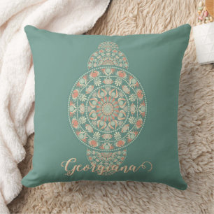 Customised Sage & Sand Retro Ornamental Mandala Cushion
