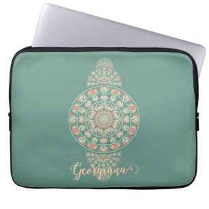 Customised Sage & Sand Retro Ornamental Mandala Laptop Sleeve