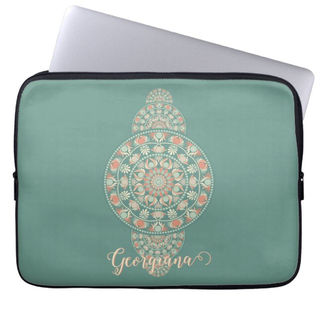 Customised Sage & Sand Retro Ornamental Mandala Laptop Sleeve (Front)