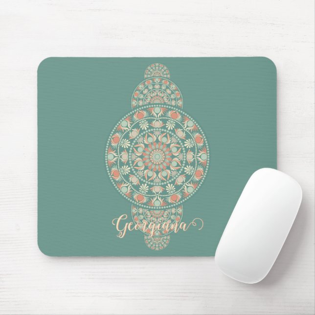 Customised Sage & Sand Retro Ornamental Mandala Mouse Pad (With Mouse)