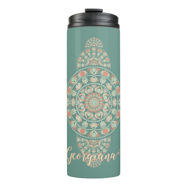 Customised Sage & Sand Retro Ornamental Mandala Thermal Tumbler (Front)