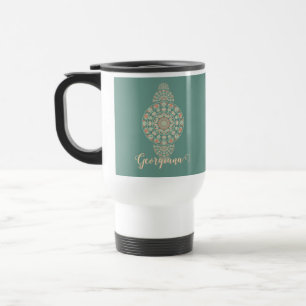 Customised Sage & Sand Retro Ornamental Mandala Travel Mug