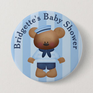 Customised Sailor Bear Baby Shower Button