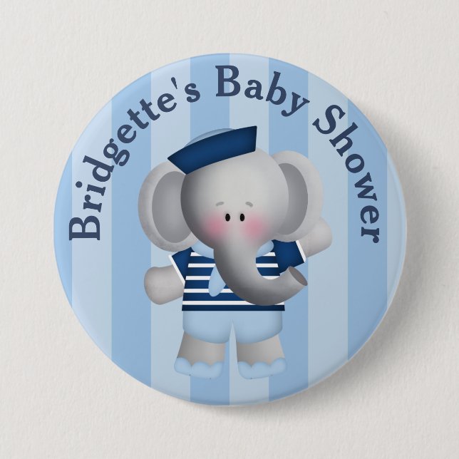 Customised Sailor Elephant Baby Shower Button (Front)