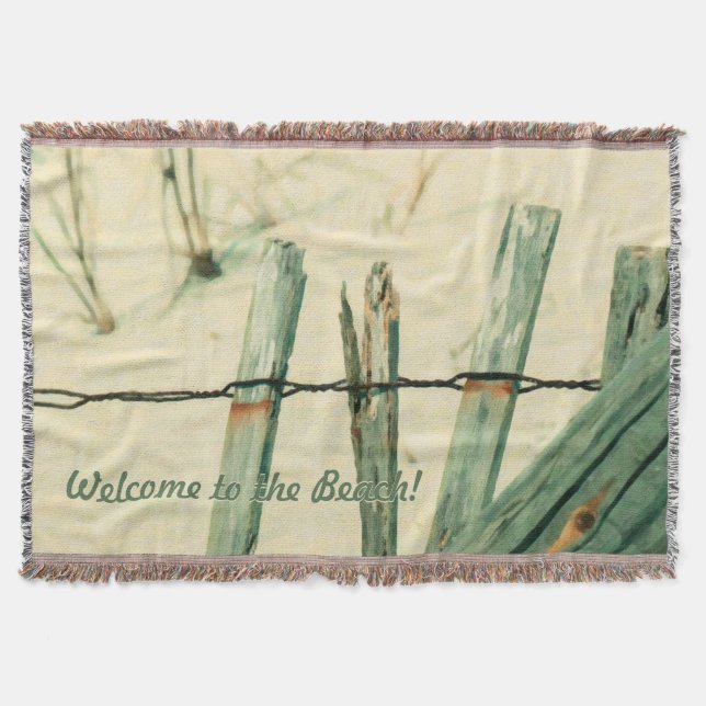 Customised Sand Dune Fence Illustration Throw Blanket (Front)