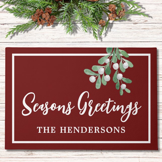 Customised Seasons Greetings Maroon Christmas Doormat (Creator Uploaded)