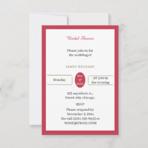 Customised Simple Red Bridal Shower Invitation