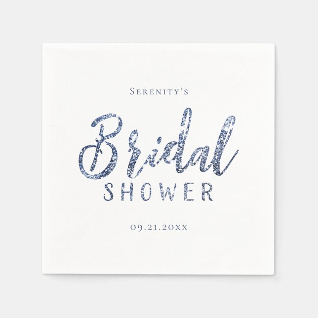 Customised sparkle blue glitter bridal shower napkin (Front)