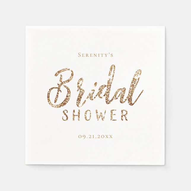 Customised sparkle gold glitter bridal shower napkin (Front)