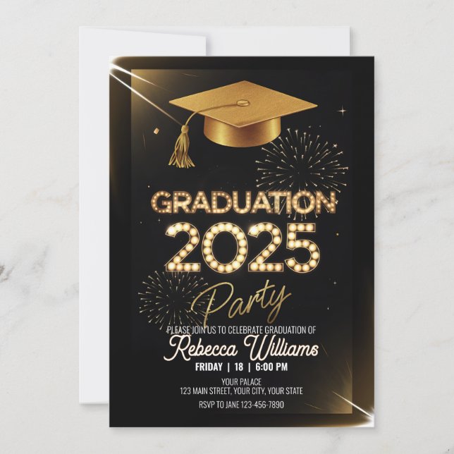 Customised Sparkling Gold Dinner Graduation Invitation (Front)